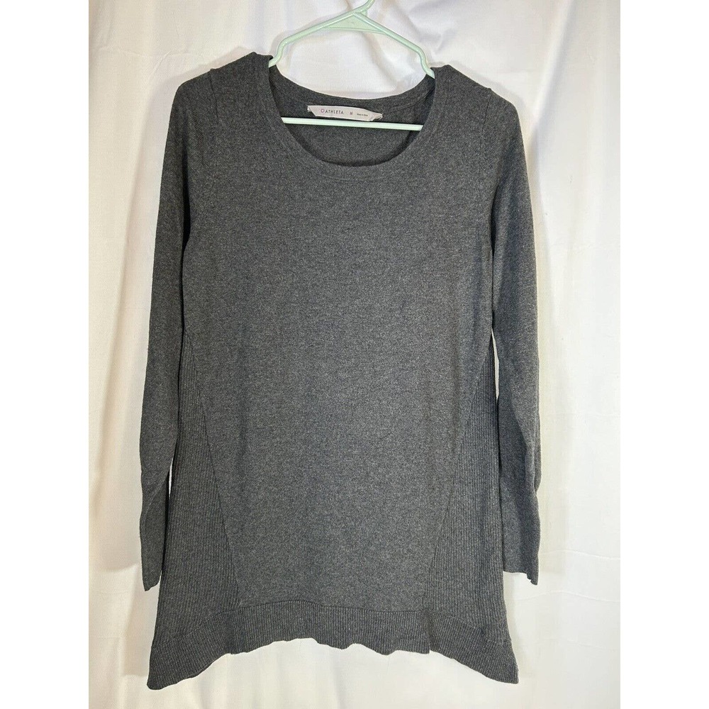 Athleta Womens sweater gray size M cashmere blend longer at sides Cozy